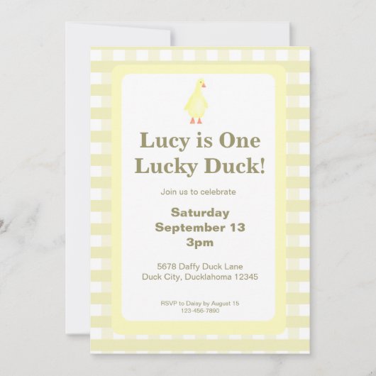 One Lucky Duck Invitation Template (Pale Yellow) 招待状 (正面)