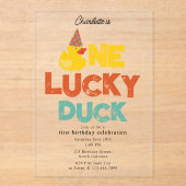 One Lucky Duck Invite 1st First Birthday Cute アクリル招待状 (正面)