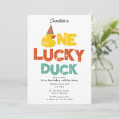 One Lucky Duck Invite 1st  First Birthday Cute 招待状 (スタンド正面)