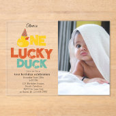 One Lucky Duck Invite 1st  First Birthday Photo アクリル招待状 (正面)