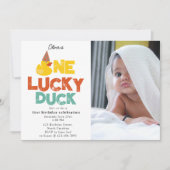 One Lucky Duck Invite 1st  First Birthday Photo 招待状 (正面)