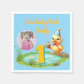 One Lucky Duck Kids 1st Birthday Photo スタンダードカクテルナプキン (正面)