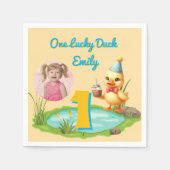 One Lucky Duck Kids 1st Birthday Photo スタンダードカクテルナプキン (正面)