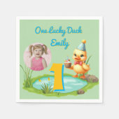 One Lucky Duck Kids 1st Birthday Photo スタンダードカクテルナプキン (正面)