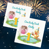 One Lucky Duck Kids 1st Birthday Photo スタンダードカクテルナプキン