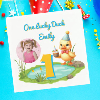One Lucky Duck Kids 1st Birthday Photo スタンダードカクテルナプキン