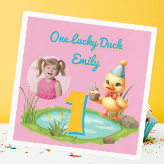 One Lucky Duck Kids 1st Birthday Photo スタンダードカクテルナプキン