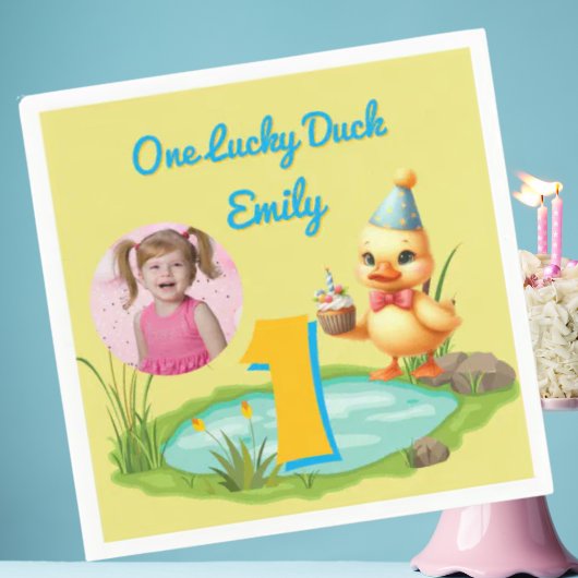One Lucky Duck Kids 1st Birthday Photo スタンダードカクテルナプキン