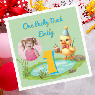 One Lucky Duck Kids 1st Birthday Photo スタンダードカクテルナプキン