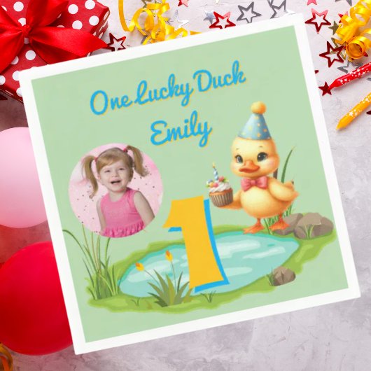 One Lucky Duck Kids 1st Birthday Photo スタンダードカクテルナプキン