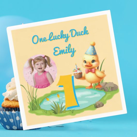 One Lucky Duck Kids 1st Birthday Photo スタンダードカクテルナプキン