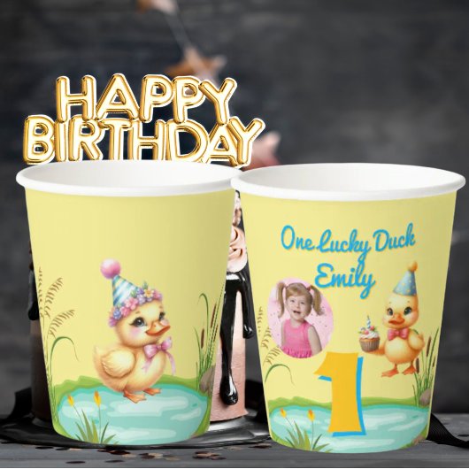 One Lucky Duck Kids Birthday Photo 紙コップ