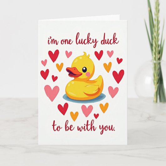 One Lucky Duck Love Hearts Card カード (正面)
