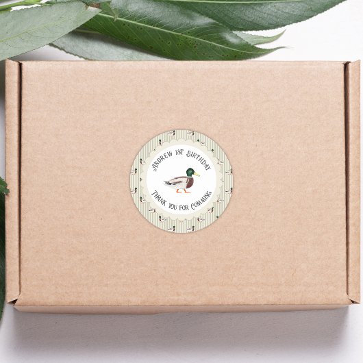 One Lucky Duck Mallard 1st Birthday Thank You ラウンドシール