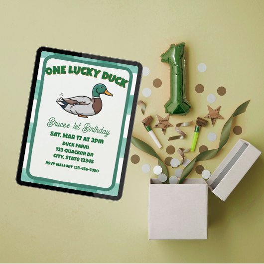 One Lucky Duck, Mallard Green 1st Birthday 招待状