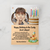 One Lucky Duck Photo ガーリー 1st Birthday 箔グリーティングカード (内側レイダウン)