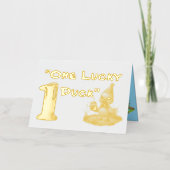 One Lucky Duck Photo ガーリー 1st Birthday 箔グリーティングカード (正面)