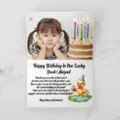 One Lucky Duck Photo ガーリー 1st Birthday 箔グリーティングカード (内側レイダウン)