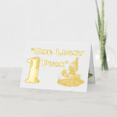 One Lucky Duck Photo ガーリー 1st Birthday 箔グリーティングカード (正面)