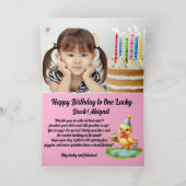 One Lucky Duck Photo ガーリー 1st Birthday 箔グリーティングカード (内側レイダウン)