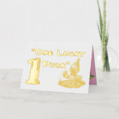 One Lucky Duck Photo ガーリー 1st Birthday 箔グリーティングカード (正面)