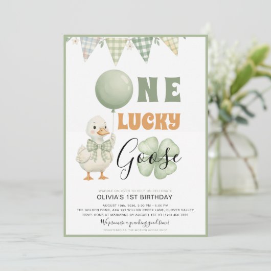 One Lucky Goose St. Patrick's Day First Birthday 招待状 (スタンド正面)