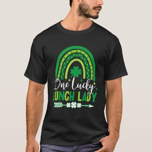 One Lucky Lunch Lady Irish Shamrock Rainbow St Pat Tシャツ (正面)