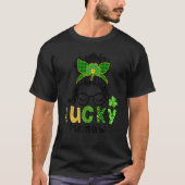 One Lucky Memaw Messy Bun Leopard St Patrick's Day Tシャツ (正面)