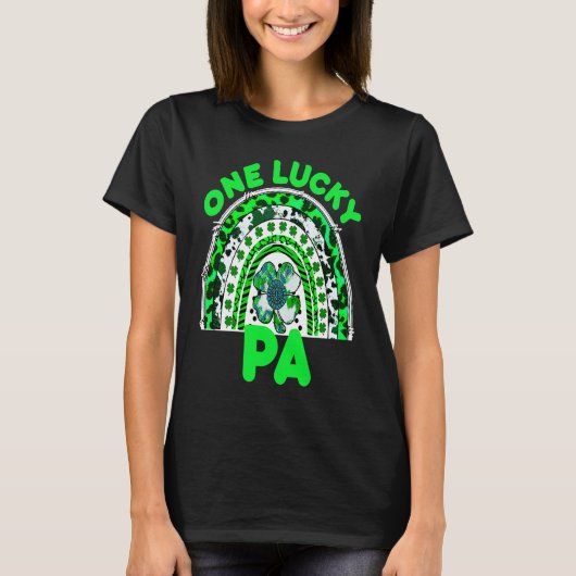 One Lucky Pa Good Luck Green Rainbow Shamrock Leop Tシャツ (正面)