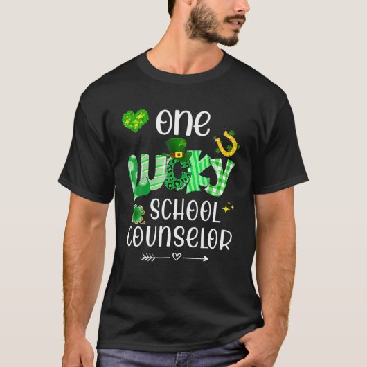 One Lucky School Counselor Shamrock Teacher St Pat Tシャツ (正面)