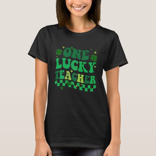 One Lucky Teacher Groovy Retro St Patrick's Day Bo Tシャツ (正面)
