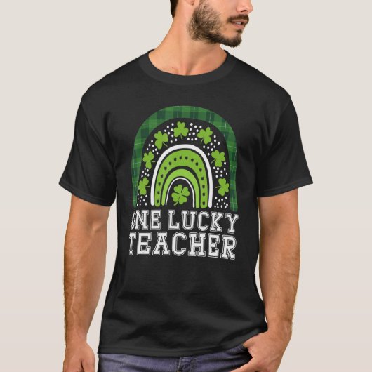 One Lucky Teacher Leopard Rainbow St. Patrick's Da Tシャツ (正面)