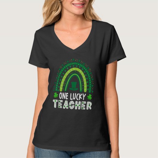 One Lucky Teacher Rainbow Leprechaun Hat Shamrock  Tシャツ (正面)