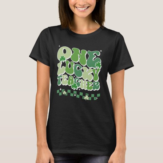 One Lucky Teacher Retro Groovy For Teachers St Pat Tシャツ (正面)