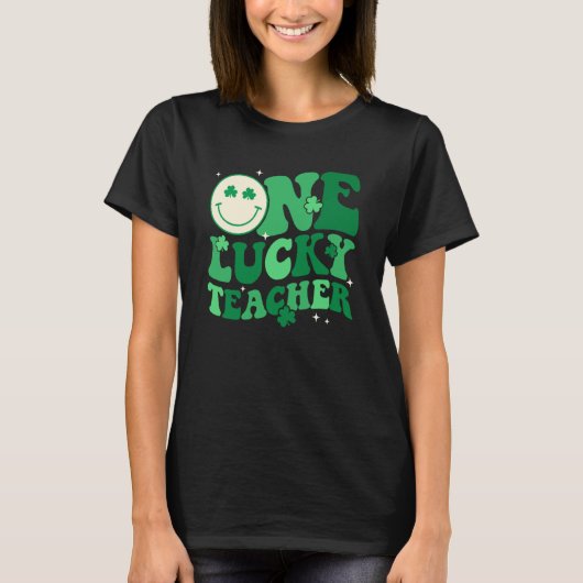 One Lucky Teacher Shamrock Groovy St Patrick's Day Tシャツ (正面)