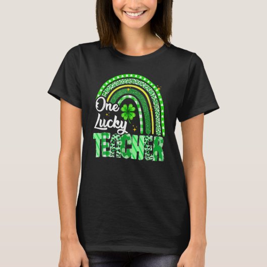 One Lucky Teacher St Patrick's Day Rainbow Leopard Tシャツ (正面)