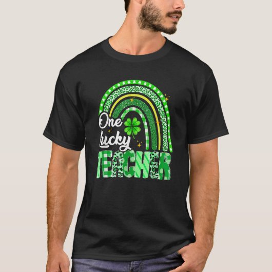 One Lucky Teacher St Patrick's Day Rainbow Leopard Tシャツ (正面)