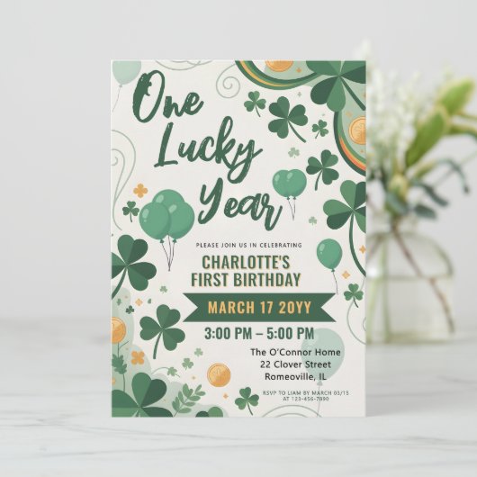 One Lucky Year | St Patrick's Day 1st Birthday 招待状 (スタンド正面)
