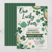 One Lucky Year | St Patrick's Day 1st Birthday 招待状 (正面/裏面)