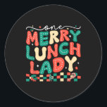 One Lunch Lady Groovyメリー Christmas Schoolランチ ラウンドシール<br><div class="desc">ワンランチメリーレディーグルービークリスマススクールランチレディクリスマス</div>