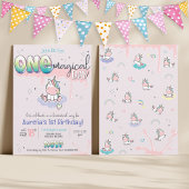 ONE Magic Day Unicorn Graffiti Girl 1st Birthday 招待状