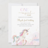 One Magical Year Pastel Unicorn 1st Birthday Party 招待状 (正面)