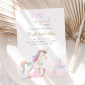 One Magical Year Pastel Unicorn 1st Birthday Party 招待状
