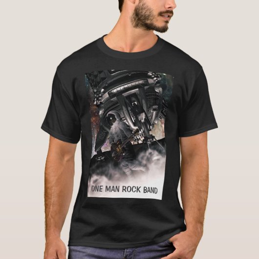 One Man Rock Band. Astronaut playing guitar Tシャツ (正面)