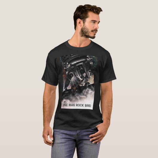 One Man Rock Band. Astronaut playing guitar Tシャツ (正面フル)