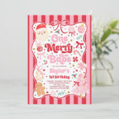 One Merry Babe Christmas Coquette Bow 1st Birthday 招待状 (スタンド正面)