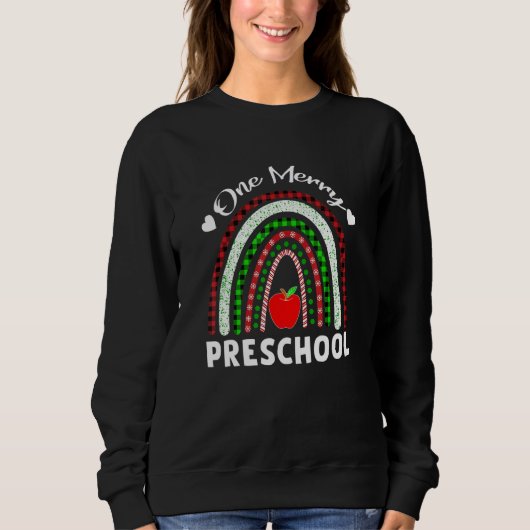 One Merry Preschool Teacher Christmas Rainbow Leop スウェットシャツ (正面)