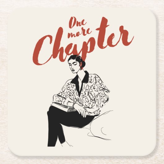 One More Chapter Red Script l Book Lovers & Reader スクエアペーパーコースター (正面)