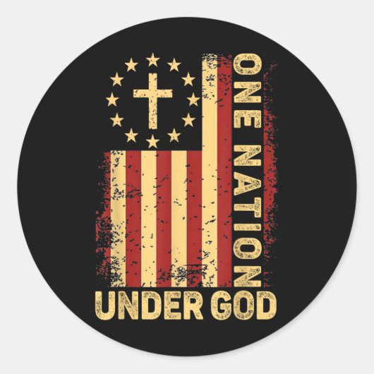 One Nation Under God Jesus Christian Cross America ラウンドシール (正面)