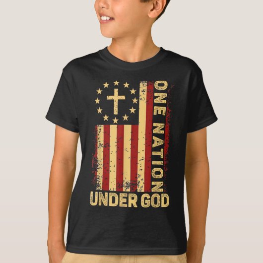 One Nation Under God Jesus Christian Cross America Tシャツ (正面)
